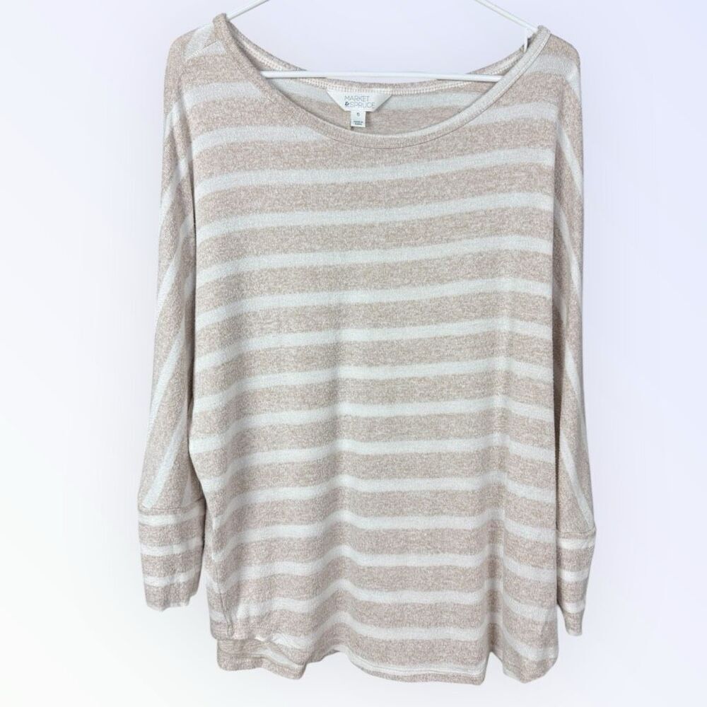 MARKET & SPRUCE Beige/Cream Striped Dolman Sleeve Sweater | XL
